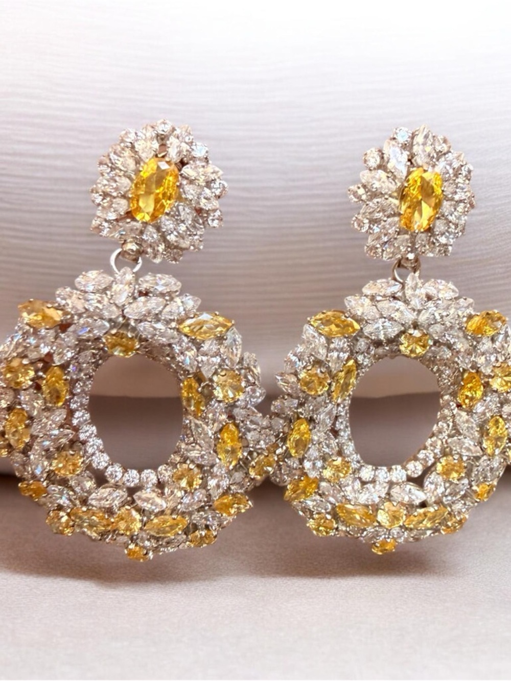 Adina Eden Amber and Silver Crystal Oval Hoop Earrings -not heavy